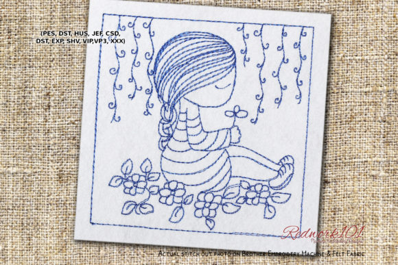 Girl Sitting on Flower Redwork: A Charming Addition