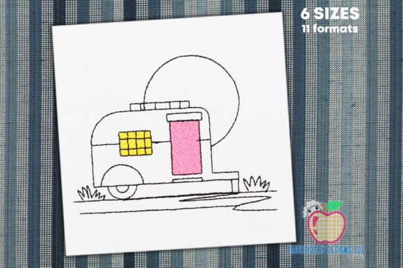 Retro Camper Van Sketch: A Charming Embroidery Design